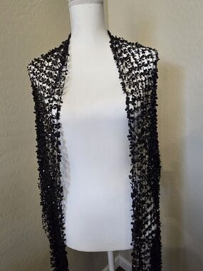 Elegant Black Beaded Lace Shawl